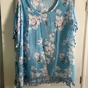 Blue Short Sleeve Boxy Swim Coverup